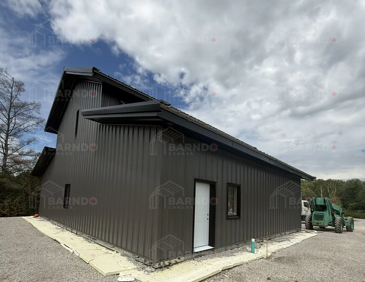 Modern House Wingspan Barndominium with detached garage – Baldwin, Ontario 26x40x22 // 40x36x14