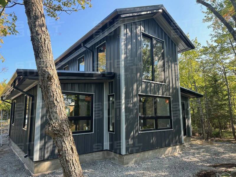 Steel building in Manitowaning, Ontario, a two-storey design on Manitoulin Island